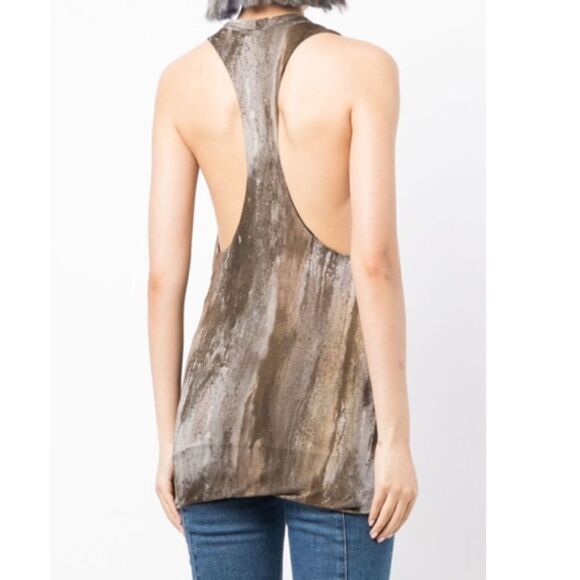 Helmut Lang Abstract Print Modal Cowl Neck Racerback Tank Top Size S - Picture 3 of 9